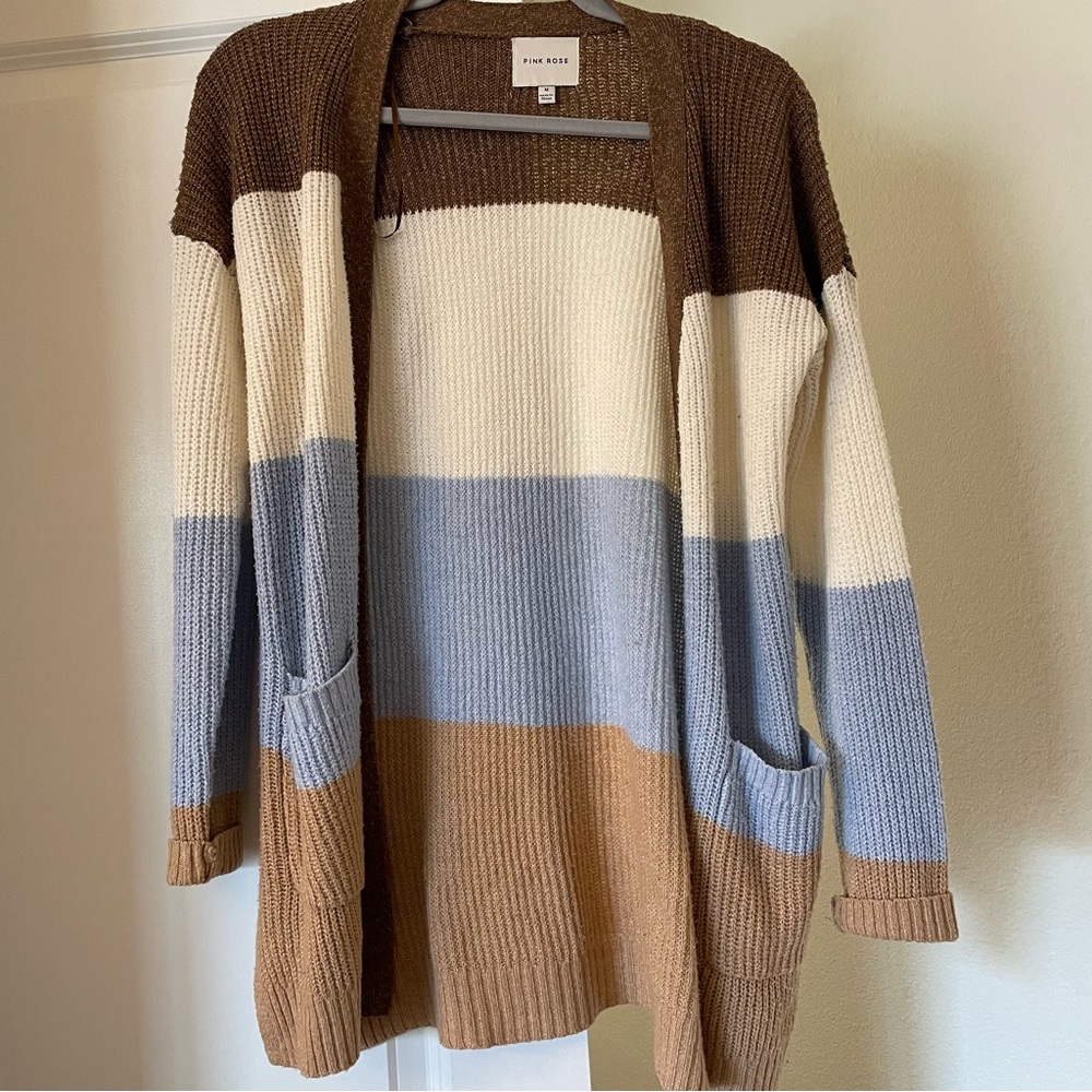Pink Rose Colorblock Cardigan Sweater Medium